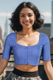 Blue Handcrafted Cotton Solid Blouse 10073226