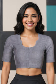 Grey Handcrafted Cotton Solid Blouse 10073228