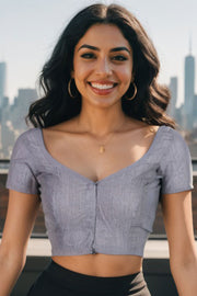 Grey Handcrafted Cotton Solid Blouse 10073232