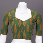 Green Kutchi Hand Block Printed Cotton Blouse 10073260