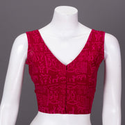 Red Kutchi Hand Block Printed Cotton Blouse 10073261