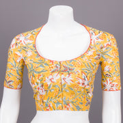 Yellow Hand Block Printed Cotton Blouse 10073309