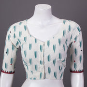 White Mirror Work Pochampally Ikat Cotton Blouse 10073398