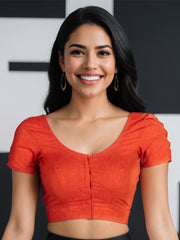  Orange Handcrafted Solid Cotton Blouse 10073691