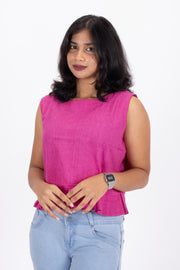 Pink Handcrafted Oxford Cotton Crop Top 10073974