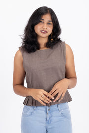 Grey Handcrafted Oxford Cotton Crop Top 10073975