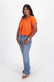 Orange Handcrafted Slub Cotton Crop Top 10073971