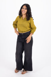 Green Handcrafted Stripes Cotton Crop Top 10073979