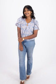 Blue Hand Block Printed Cotton Crop Top 10074294