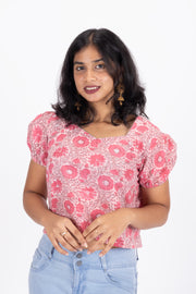 Pink Hand Block Printed Cotton Crop Top 10074295