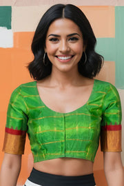 Green Gadwal Silk Blouse 10074435