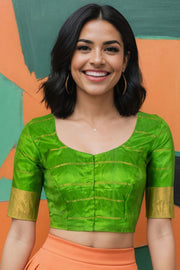 Green Gadwal Silk Blouse 10074436