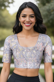 Grey Handblock Printed Cotton Blouse 10074505