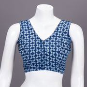 Blue Floral Motif Indigo Hand Block Print Cotton Blouse 10074568