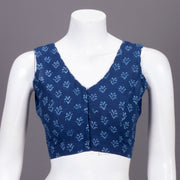 Blue Floral Motif Indigo Hand Block Print Cotton Blouse 10074578