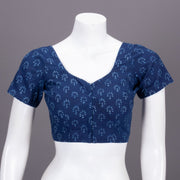 Blue Floral Motif Indigo Hand Block Print Cotton Blouse 10074579