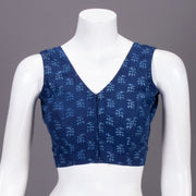Blue Floral Motif Indigo Hand Block Print Cotton Blouse 10074580