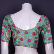 Blue Banarasi Organza Blouse with Floral Motif 10076217