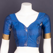 Royal Peacock Blue Kanjivaram Soft Silk Blouse With Geometric Motifs and Zari Border 10076623