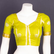 Haldi Glow Green Kanjivaram Soft Silk Blouse With Geometric Motifs and Zari Border 10076624