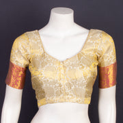 Sand Pearl Cream Kanjivaram Soft Silk Blouse With Floral Motifs And Floral Border 10076625