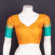 Amber Honey Yellow Kanjivaram Soft Silk Blouse With Contrast Border And Floral Motifs 10076628