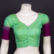 Mint Whisper Green Kanjivaram Soft Silk Blouse With Contrast Border 10076632