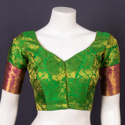 Peacock Fern Green Kanjivaram Silk Blouse With Floral Motifs and Floral Border 10076635