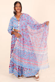 Blue Hand Block Printed Cotton Chaniya Choli With Kota Doria Dupatta 10066328