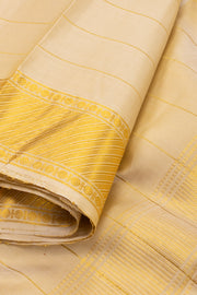 Sunkissed Beige Kanjivaram Silk 8 x 4 Stripes Dhoti With Gold Zari Border And With Shirt Material 10063277