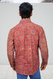 Red Full Sleeve Ajrakh Printed Cotton Mens Shirt 10071158
