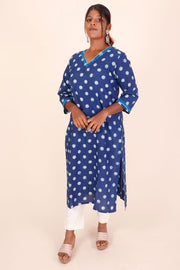 Indigo Dyed & Embroidered Dabu Printed Cotton Kurta 10068999 - Avishya