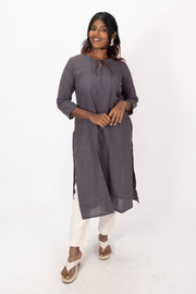 Grey Handcrafted Slub Cotton Kurta 10073253