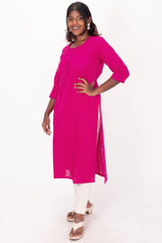 Pink Handcrafted Slub Cotton Kurta 10073154