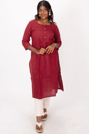 Maroon Handcrafted Slub Cotton Kurta 10073257