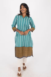 Green Handcrafted Dhaniakhali Cotton Kurta 10073985