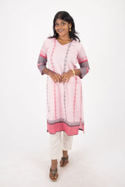 Pink Handcrafted Dhaniakhali Cotton Kurta 10073986