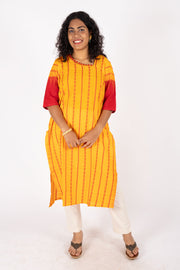 Yellow Handcrafted Dhaniakhali Cotton Kurta 10073993