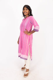 Pink Handcrafted Dhaniakhali Cotton Kurta 10073999