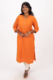 Orange Handcrafted Solid Style Cotton Kurta 10074329