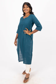 Blue Handcrafted Solid Style Cotton Kurta 10074331
