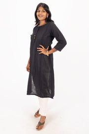 Black Handcrafted Solid Style Cotton Kurta 10074332
