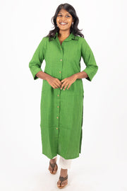 Green Handcrafted Solid Style Oxford Cotton Kurta 10074334