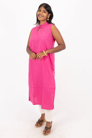 Pink Handcrafted Solid Style Oxford Cotton Kurta 10074336