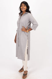 Grey Handcrafted Solid Style Oxford Cotton Kurta 10074337
