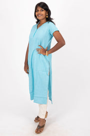 Blue Handcrafted Solid Style Oxford Cotton Kurta 10074339