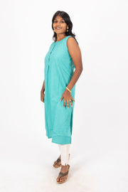 Green Handcrafted Solid Style Oxford Cotton Kurta 10074342