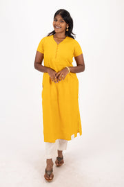 Yellow Handcrafted Solid Style Oxford Cotton Kurta 10074343