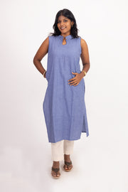 Blue Handcrafted Solid Style Cotton Kurta 10074345