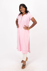 Pink Handcrafted Solid Style Oxford Cotton Kurta 10074346